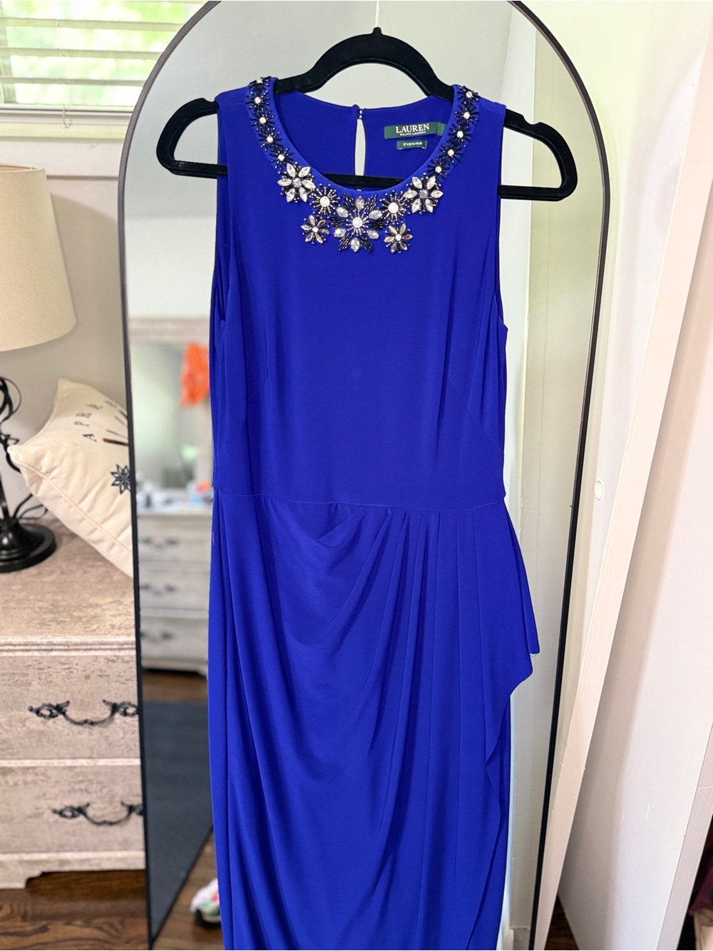 Lauren Ralph Lauren Royal Blue Embellished Ruched Jersey Dress 6 - Picture 5 of 5